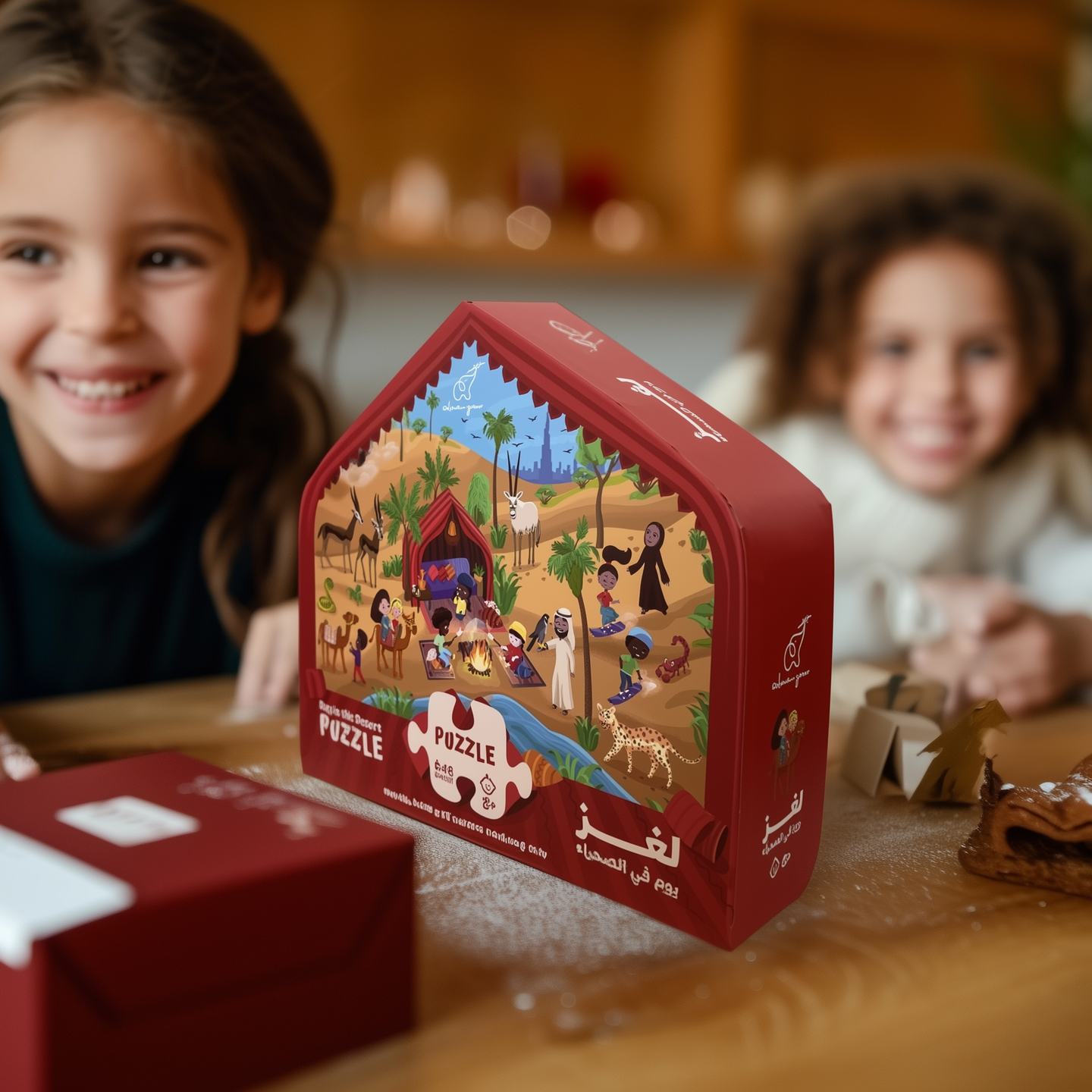 Close up of the desert puzzle with children